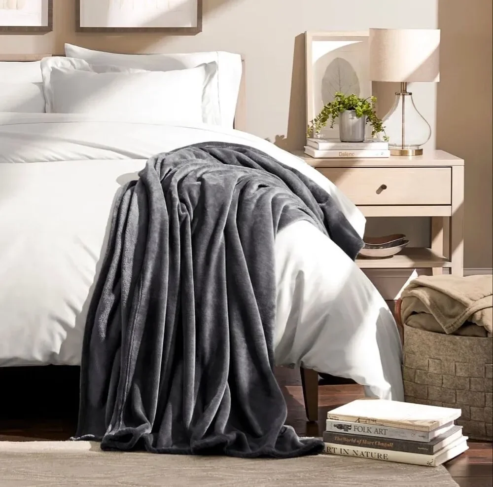 Bare Home Microplush Fleece Blanket Gray